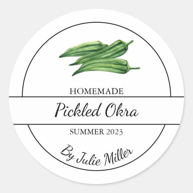 Simple Homemade Pickled Okra Label (Front)