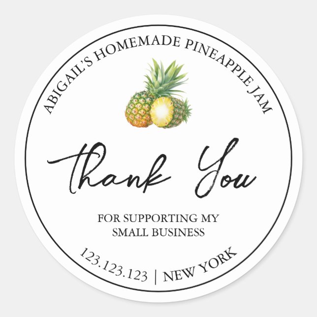 Simple Homemade Pineapple Jam Thank You Label (Front)