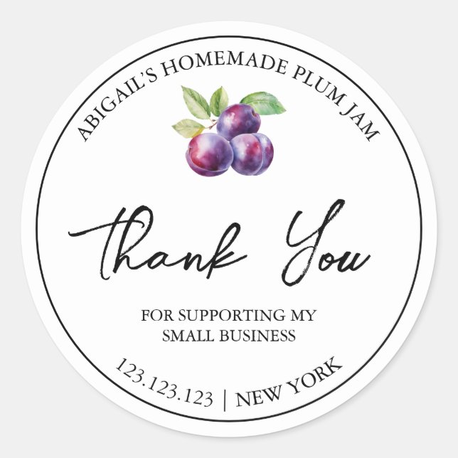 Simple Homemade Plum Jam Thank You Label (Front)
