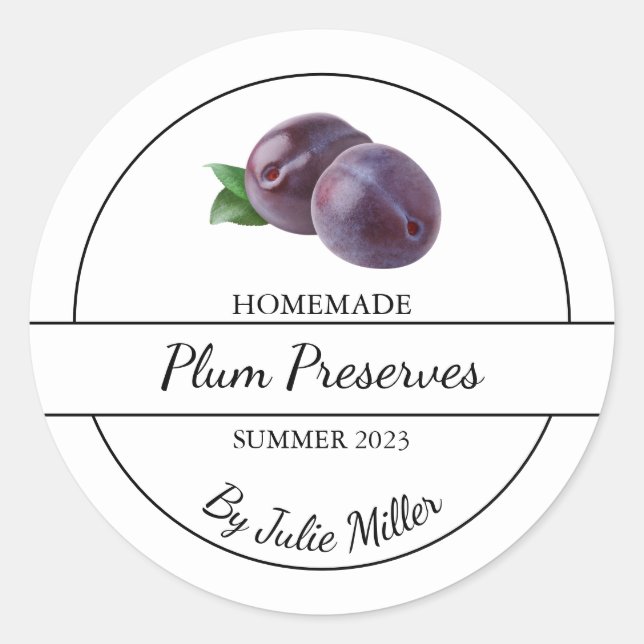 Simple Homemade Plum Preserves Label (Front)