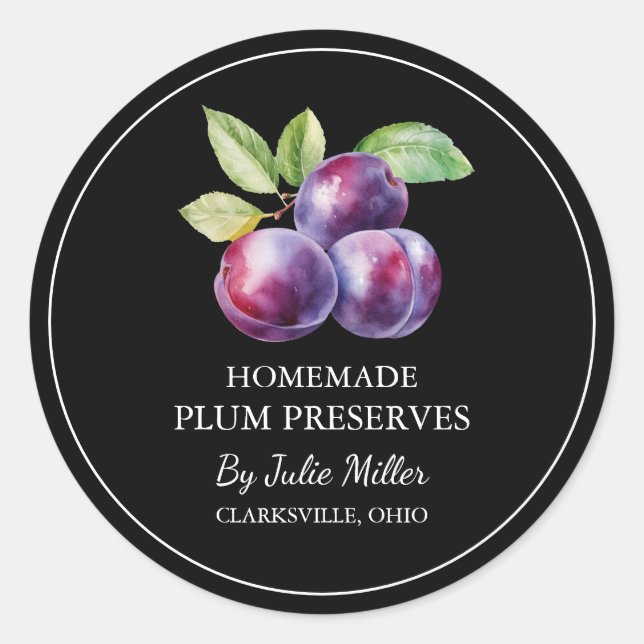 Simple Homemade Plum Preserves Label (Front)
