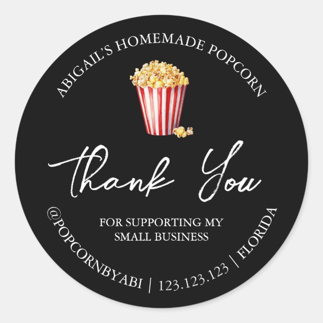Simple Homemade Popcorn Thank You Label (Front)
