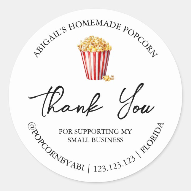 Simple Homemade Popcorn Thank You Label (Front)