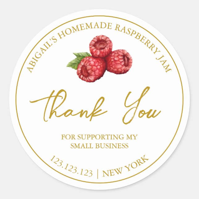 Simple Homemade Raspberry Jam Thank You Label (Front)