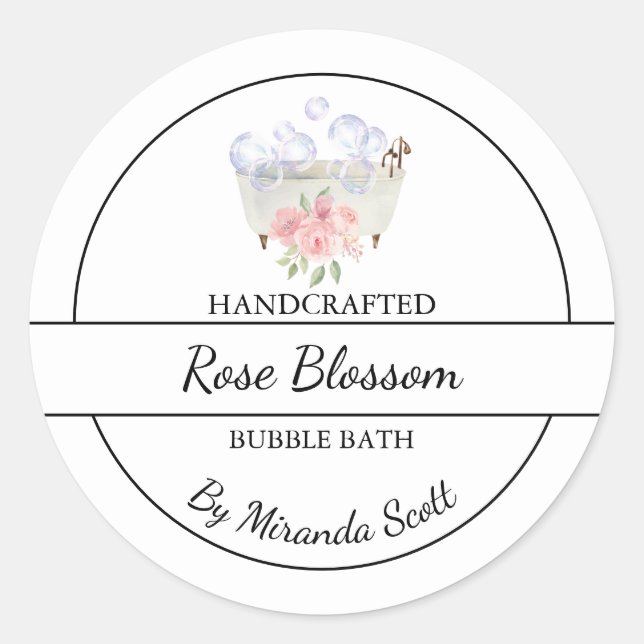 Simple Homemade Rose Bubble Bath Label (Front)