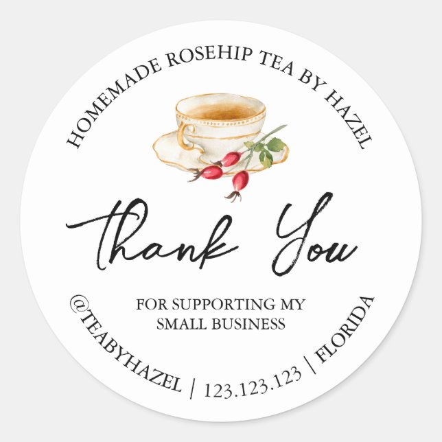 Simple Homemade Rosehip Tea Thank You Label (Front)