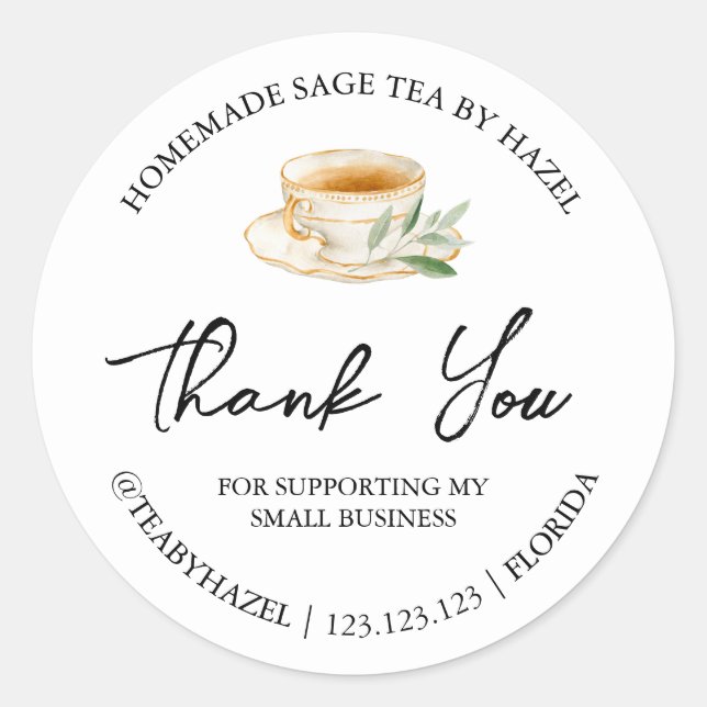Simple Homemade Sage Tea Thank You Label (Front)
