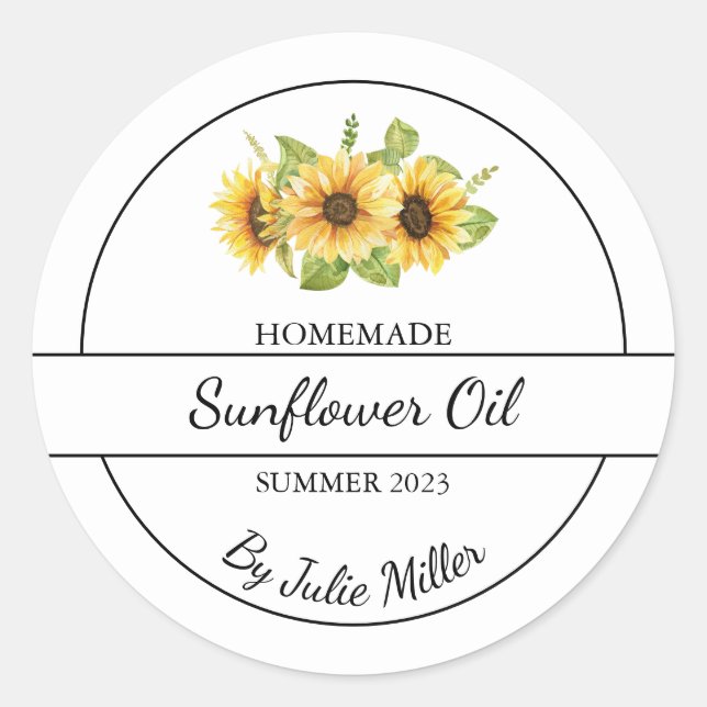 Simple Homemade Sunflower Oil Label (Front)
