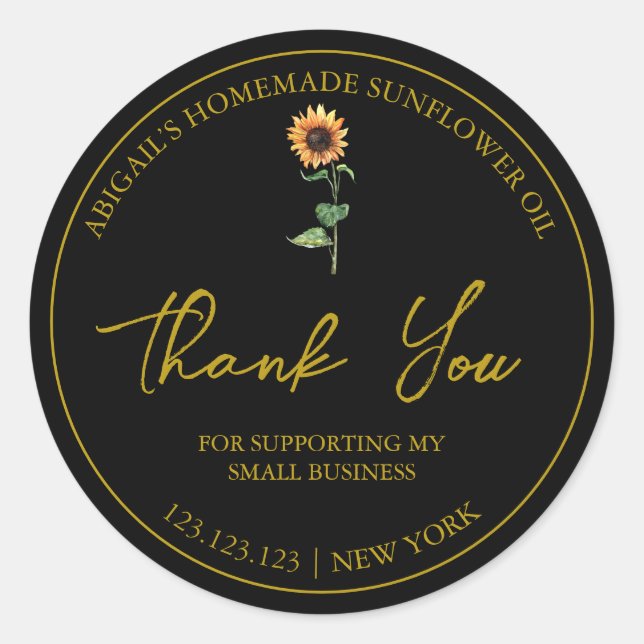 Simple Homemade Sunflower Oil Thank You Label (Front)
