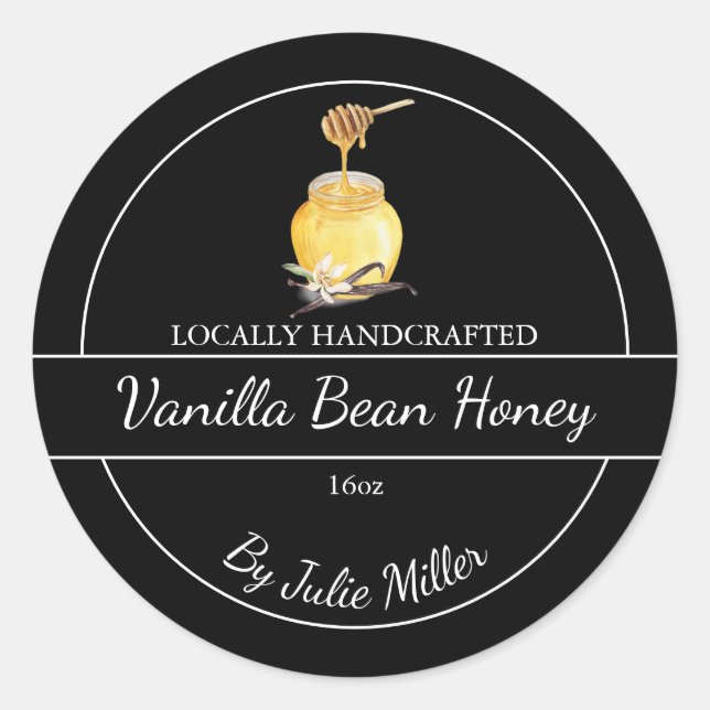 Simple Homemade Vanilla Bean infused Honey Label (Front)