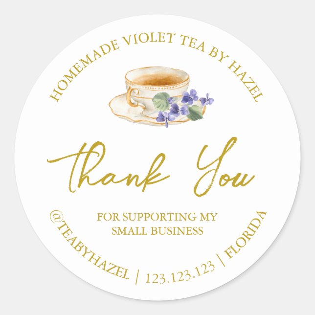 Simple Homemade Violet Tea Thank You Label (Front)