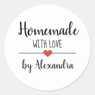 Simple Homemade with love white script custom Classic Round Sticker