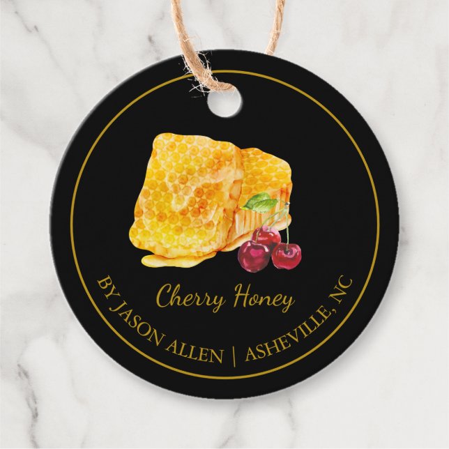 Simple Honeycomb Cherry Infused Honey Hang Tag (Front)