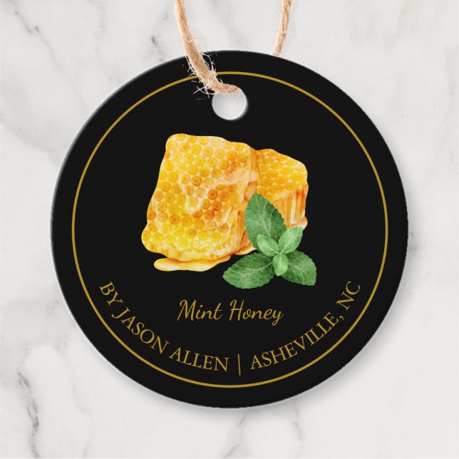 Simple Honeycomb Mint Infused Honey Hang Tag (Front)