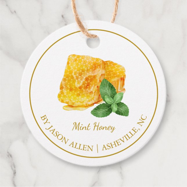 Simple Honeycomb Mint Infused Honey Hang Tag (Front)