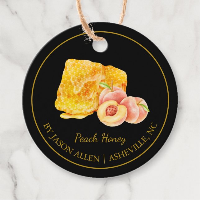 Simple Honeycomb Peach Infused Honey Hang Tag (Front)