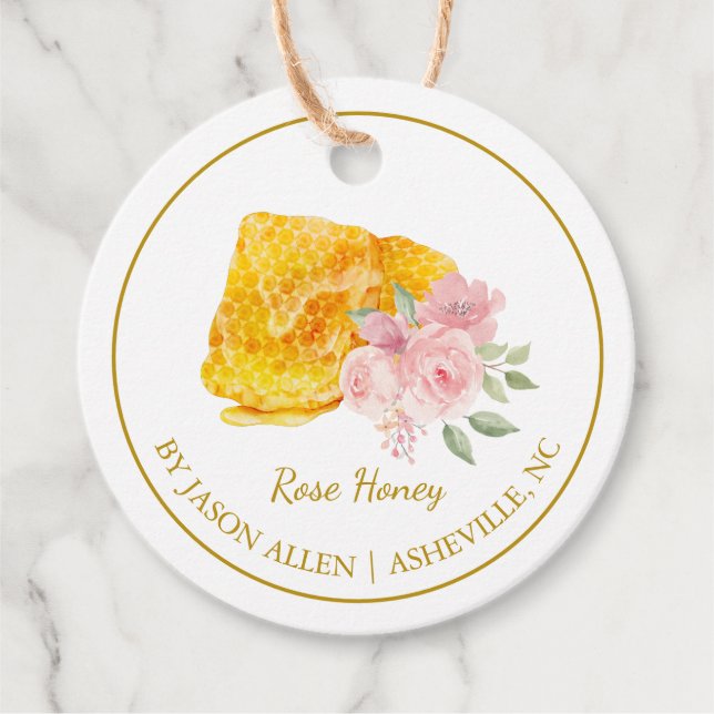 Simple Honeycomb Rose Infused Honey Hang Tag (Front)