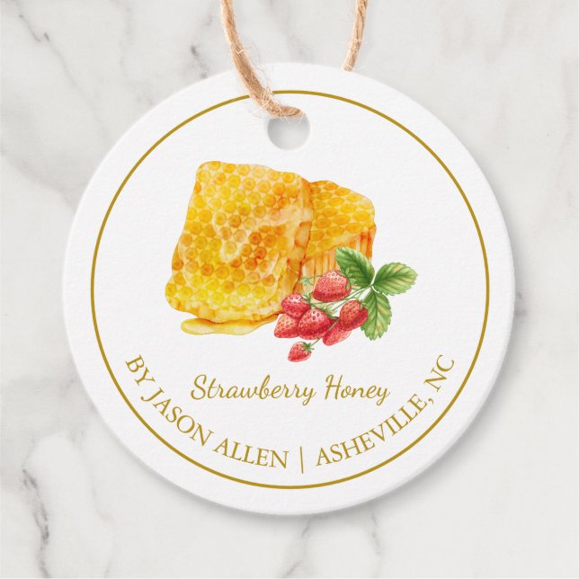 Simple Honeycomb Strawberry Infused Honey Hang Tag (Front)