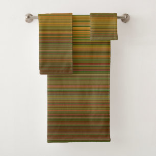 Simple horizontal green brown stripes lines  bath towel set