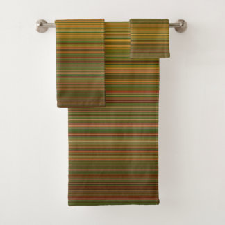 Simple horizontal green brown stripes lines  bath towel set