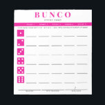 Simple Hot Pink and White Bunco Score Card Notepad<br><div class="desc">Tear off as many score cards as needed from this notepad and streamline your Bunco game with these ready to go and easy to use tear off scoring sheets and each player can easily keep track of their wins and losses as well as tallying buncos and little buncos for up...</div>