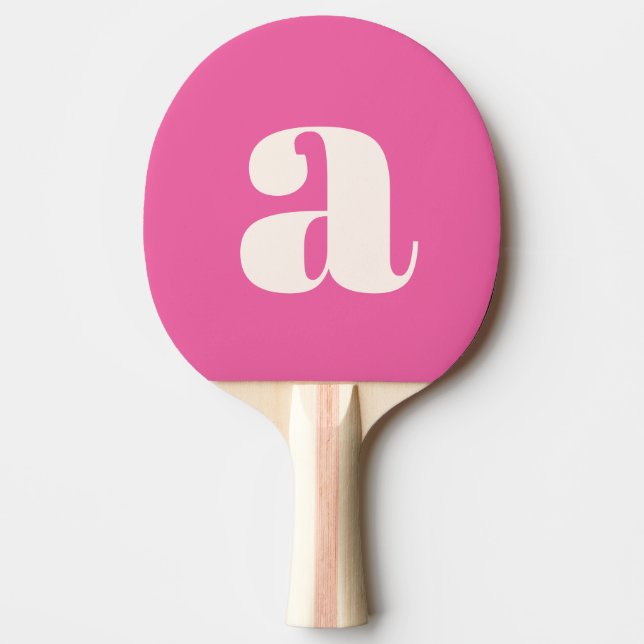 Simple Hot Pink Bold Retro Monogram Initial Ping Pong Paddle (Front)
