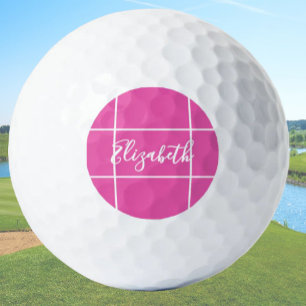Simple hot pink minimalist custom name ladies  golf balls