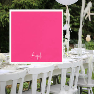 Simple Hot Pink Personalised Script Cocktail  Napkin