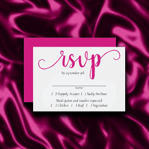 Simple Hot Pink Script   Magenta Flourish Entree RSVP Card