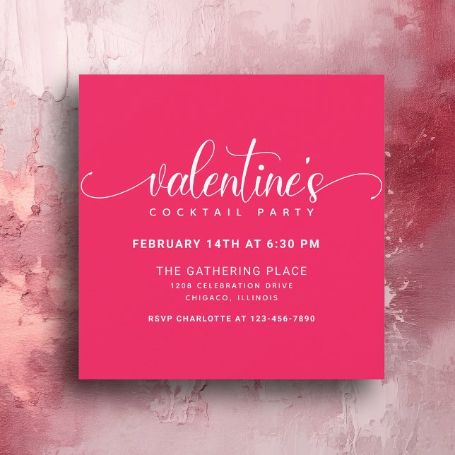 Simple Hot Pink Valentine's Cocktail Party Invitation (Creator Uploaded)