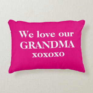 Simple Hot Pink & White 'We love our Grandma' Decorative Cushion