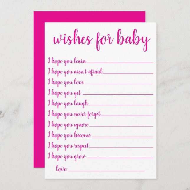 Simple Hot Pink Wishes | Magenta Keepsake Card (Front/Back)