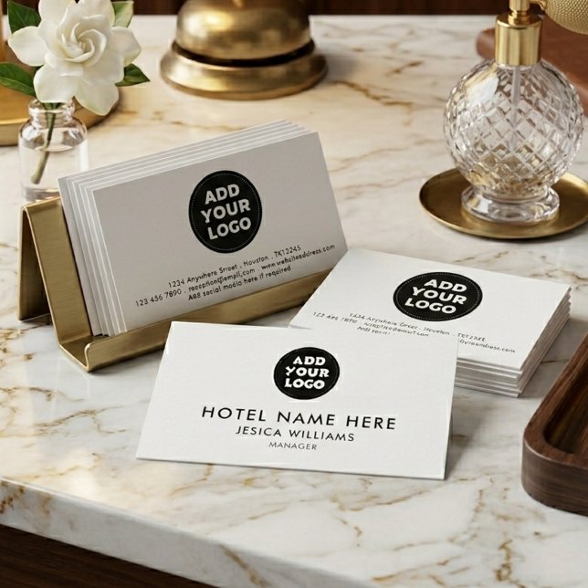 Simple Hotel Logo Name with Job Title Qr Code Business Card (Creator Uploaded)