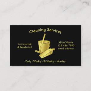 Simple House Cleaning Services Black and Gold Business Card