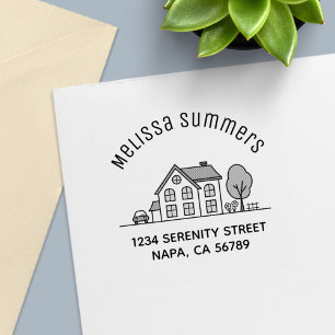 Simple House Illustration Arch Address 3 Self-inking Stamp