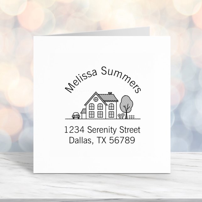Simple House Illustration Arch Address 3 Self-inking Stamp (Creator Uploaded)