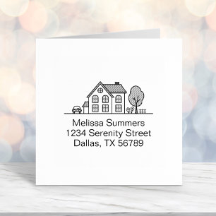 Simple House Line Art Address 3 Self-inking Stamp