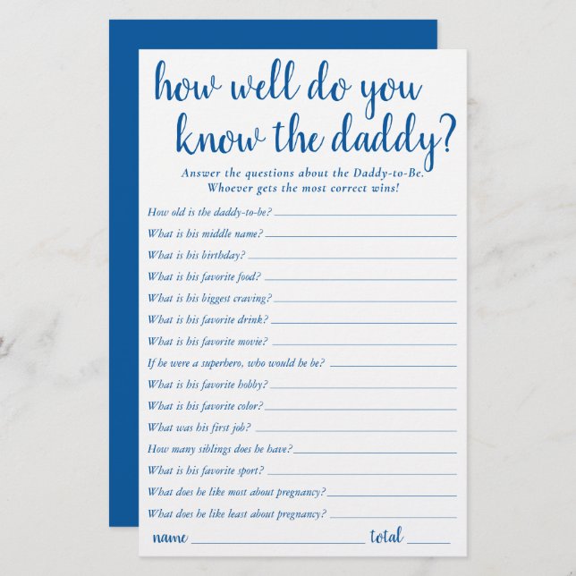 Simple How Well Do You Know Daddy | Blue Keepsake (Front/Back)