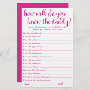 Simple How Well Do You Know Daddy Hot Pink Card