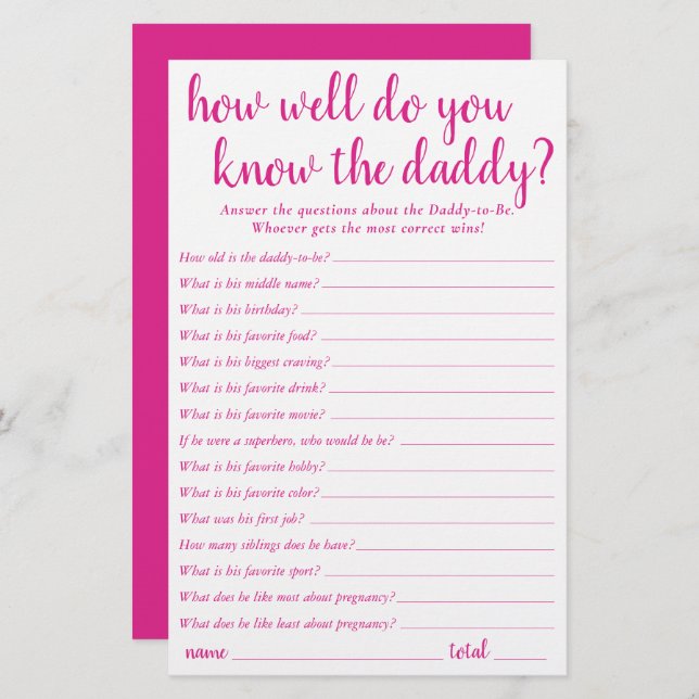 Simple How Well Do You Know Daddy | Hot Pink Card (Front/Back)