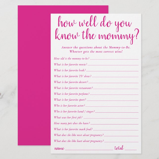 Simple How Well Do You Know Mummy | Hot Pink Card (Front/Back)
