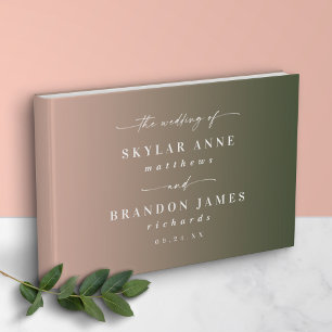 Simple Hunter Green & Blush Pink Ombre Wedding Guest Book