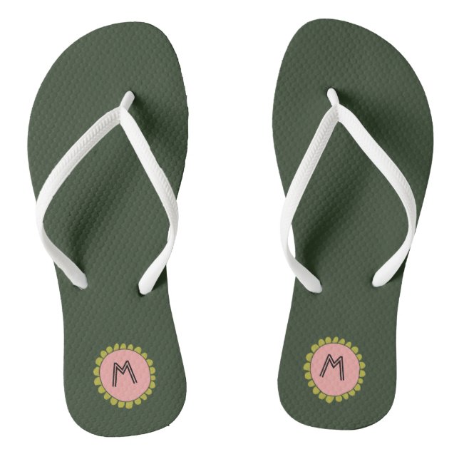 Simple Hunter Green Custom Monogram Jandals (Footbed)