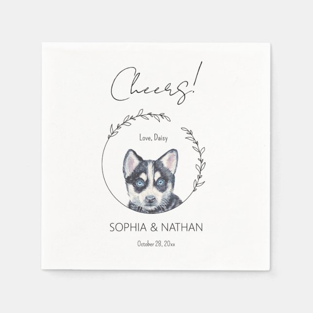 Simple Husky Dog Wedding Cocktail Napkins (Front)