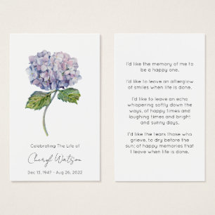 Simple Hydrangea Funeral Memorial Prayer Card