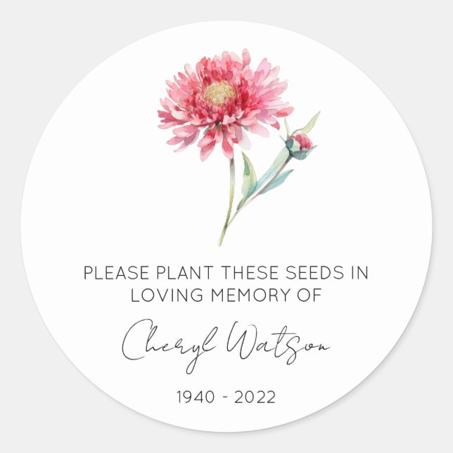 Simple Hydrangea Memorial Seed Packet Classic Round Sticker (Front)