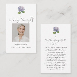 Simple Hydrangea Photo Funeral Prayer Card