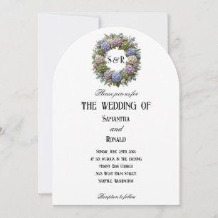 Simple Hydrangea Wreath Monogram Wedding Invitation