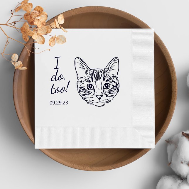 Simple I Do Too Cat Hand Drawing Wedding Napkin (Creator Uploaded)