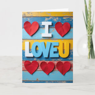 Simple I Love U Hearts Card